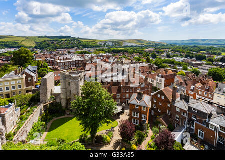 Lewes Castle and Landscape, Lewes, East Sussex, England Stock Photo