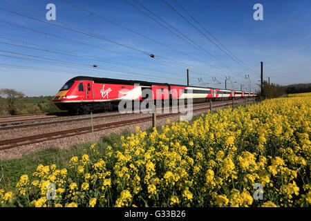 43319 Virgin Trains operating company, High Speed Diesel Train, East Coast Main Line Railway, near the village of Creeton Stock Photo