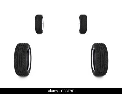 Four car wheels isolated on a white background. Include clipping path. 3d illustration Stock Photo