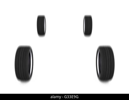 Four car wheels rush isolated on a white background. Include clipping path. 3d illustration Stock Photo