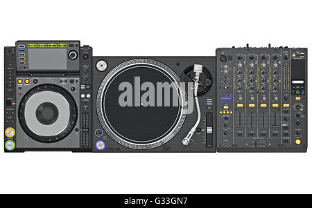 Set dj music mixer table, top view Stock Photo