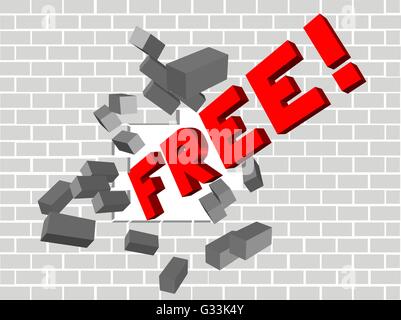 Scattering broken brick wall illustration of breaking free and freedom Stock Vector