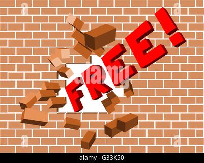 Scattering broken brick wall illustration of breaking free and freedom Stock Vector
