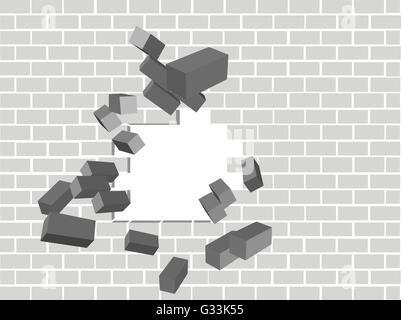 Scattering broken brick wall grey black and white for text background Stock Vector
