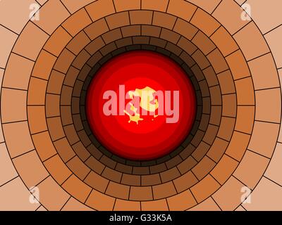 Illustration of lava vortex with brick wall Stock Vector
