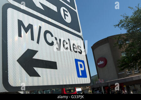 motorcycle parking sign in kingston upon thames, surrey, englamnd Stock Photo