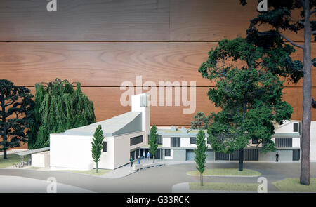 Model of building. Wolfson College Auditorium, Oxford, United Kingdom. Architect: Berman Guedes Stretton, 2013. Stock Photo