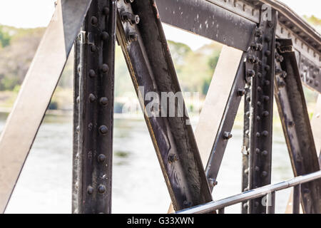 Steel frame structure of the famous Bridge on the river kwai, Kanchanaburi province,Thailand Stock Photo