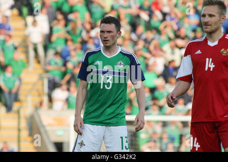 27th May 2016 - Vauxhall International Challenge (Friendly). Northern Ireland 3 Belarus 0. Northern Ireland's Corry Evans (13) in action. Stock Photo