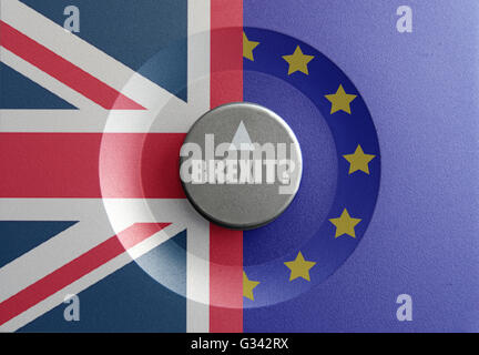 Brexit dial pointer between british and european flags Stock Photo