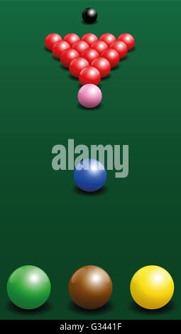 Snooker starting position of the twenty-two balls. Illustration on green gradient background. Stock Photo