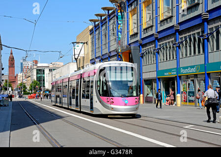 Midland Metro city centre extension Tram along Corporation Street, Birmingham, England, UK, Western Europe. Stock Photo