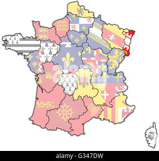 Alsace on old map of france with flags of administrative divisions Stock Photo