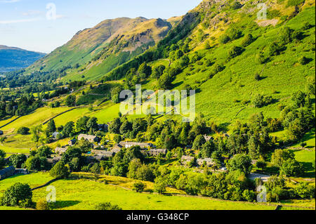 Hartsop village from the slopes of Hartsop Dodd in the eastern fells of the Lake District Stock Photo