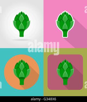 artichoke vegetable flat icons with the shadow vector illustration isolated on background Stock Vector