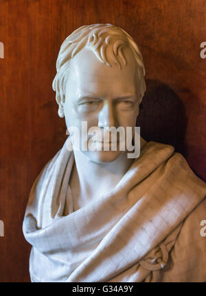 Bust of Sir Walter Scott by Sir Francis Leggatt Chantrey 1821). On display in the library at  Abbotsford House, former home of the novelist, Near Melrose,, Scottish Borders, Scotland, UK Stock Photo