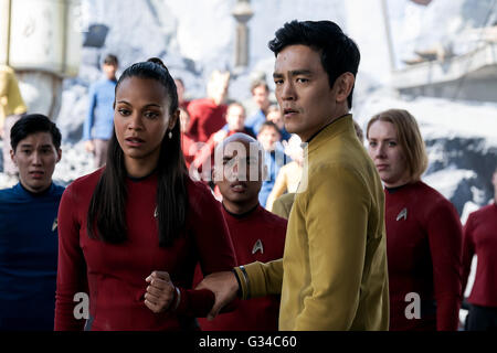 RELEASE DATE: July 22, 2016 TITLE: Star Trek Beyond STUDIO: Paramount Pictures DIRECTOR: Justin Lin PLOT: The USS Enterprise crew explores the furthest reaches of uncharted space, where they encounter a mysterious new enemy who puts them and everything the Federation stands for to the test PICTURED: Zoe Saldana, John Cho (Credit: c Paramount Pictures/Entertainment Pictures/) Stock Photo