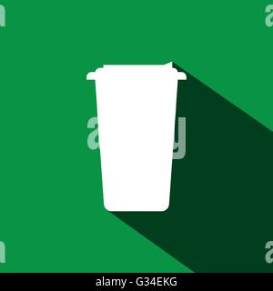 A white cup of coffee with a cap and shadow in outlines, over a green background, digital vector image Stock Vector