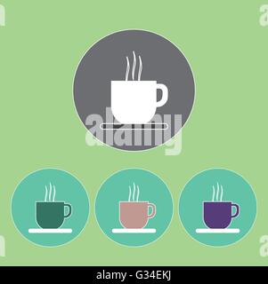 A set of cups of hot coffee with foam and steam in outlines, over a light green background, digital vector image Stock Vector