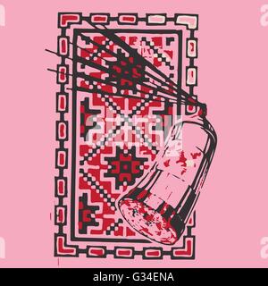Abstract spray painting red picture in square frame. In outline style over pink background. Digital vector image Stock Vector