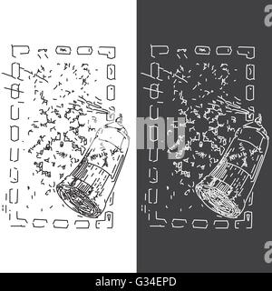 Abstract spray painting picture in square frame. In outline style over white and silver background. Digital vector image Stock Vector
