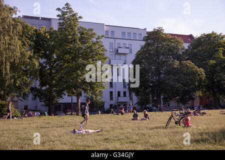 A summer day in Berlin. People enjoy the nice weather in a park, Stock Photo