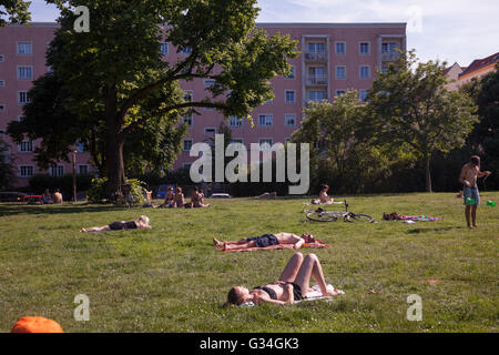 A summer day in Berlin. People enjoy the nice weather in a park, Stock Photo