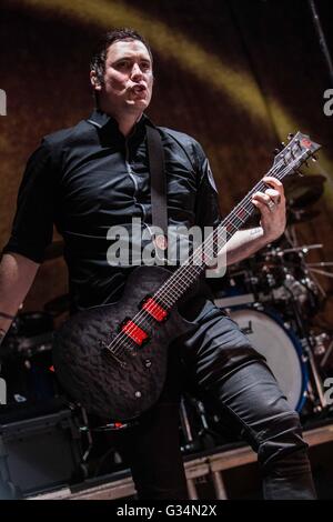 Milan, Italy. 07th June, 2016. Benjamin Burnley of the american rock band Breaking Benjamin pictured on stage as he performs live at Alcatraz. © Roberto Finizio/Pacific Press/Alamy Live News Stock Photo