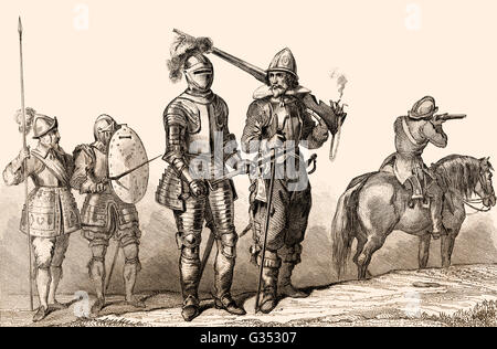 English soldiers costumes, 17th century Stock Photo