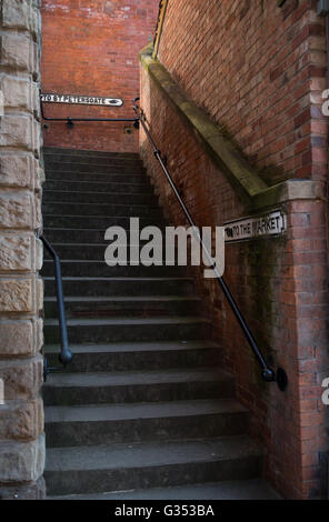 One of Stockport's many stairs between levels of the town, Cheshire UK Stock Photo