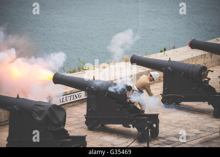 Cannons at the Upper Barrakka Gardens in Valetta, Malta Stock Photo