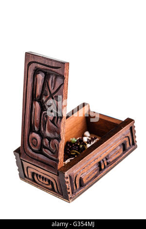 a beautiful wooden casket or box isolated over a white background Stock Photo