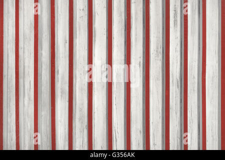 White wooden facade with fitted red slats Stock Photo