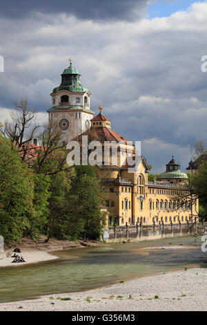 Germany, Bavaria, Munich, Isar River, Müller'sches Volksbad, bathhouse, Stock Photo