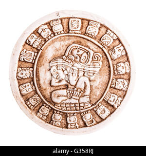 stone maya calendar coaster souvenir from mexico isolated over a white background Stock Photo