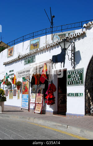View of the bullring and entrance, built in 1900, Mijas, Malaga Province, Andalucia, Spain, Western Europe. Stock Photo