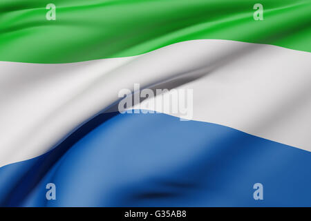 3d rendering of Republic of Sierra Leone flag waving on a white ...