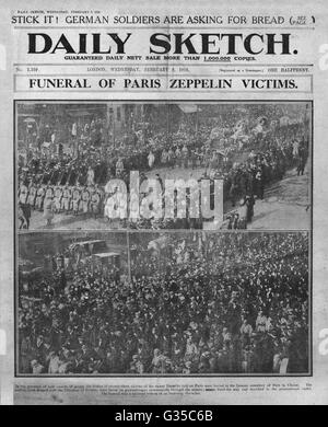 1916 Daily Sketch Funeral of Paris Zeppelin victims