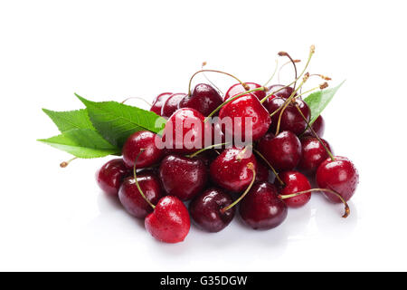 Ripe cherry berries. Isolated on white background Stock Photo