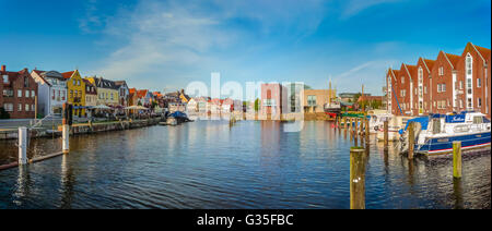 Panoramic view of the old town of Husum, the capital of Nordfriesland and birthplace of German writer Theodor Storm, in Schleswig-Holstein, Germany Stock Photo