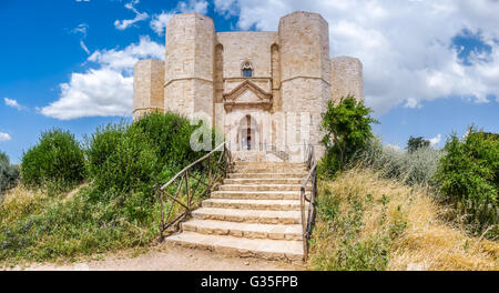 Beautiful view of Castel del Monte, the famous octagonal shaped castle built by the Roman Emperor Frederick II, Apulia, Italy Stock Photo
