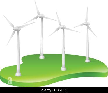 Renewable energy source - wind turbine landscape vector illustration ...