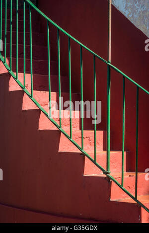 Stairs Railing Red Railing stairs outside Stock Photo - Alamy