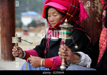 CHINA Yunnan, Lugu Lake , ethnic minority Mosuo who are buddhist and women have a matriarch , matriarchal society Stock Photo