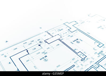 blueprint floor plan, technical drawing, construction background Stock Photo