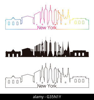 New York skyline linear style with rainbow in editable vector file Stock Photo