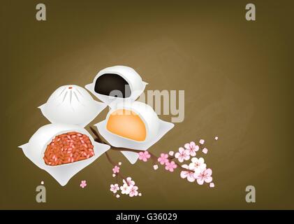 Chinese Cuisine, Illustration of Chinese Steamed Bun on Chalkboard. One of Most Popular Dumplings in China. Stock Vector