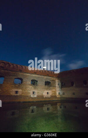 Harbor Light at night on Fort Jefferson, on Garden Key in Dry Tortugas National Park, Florida, USA Stock Photo