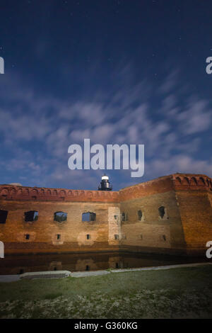 Harbor Light at night on Fort Jefferson, on Garden Key in Dry Tortugas National Park, Florida, USA Stock Photo