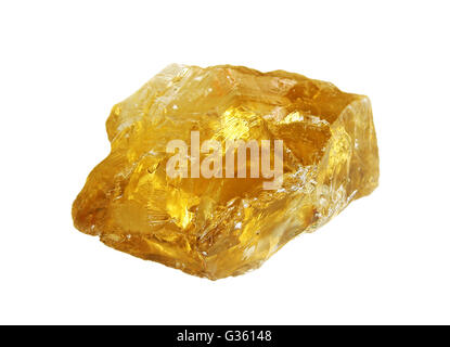 Rough yellow quartz citrine on white Stock Photo